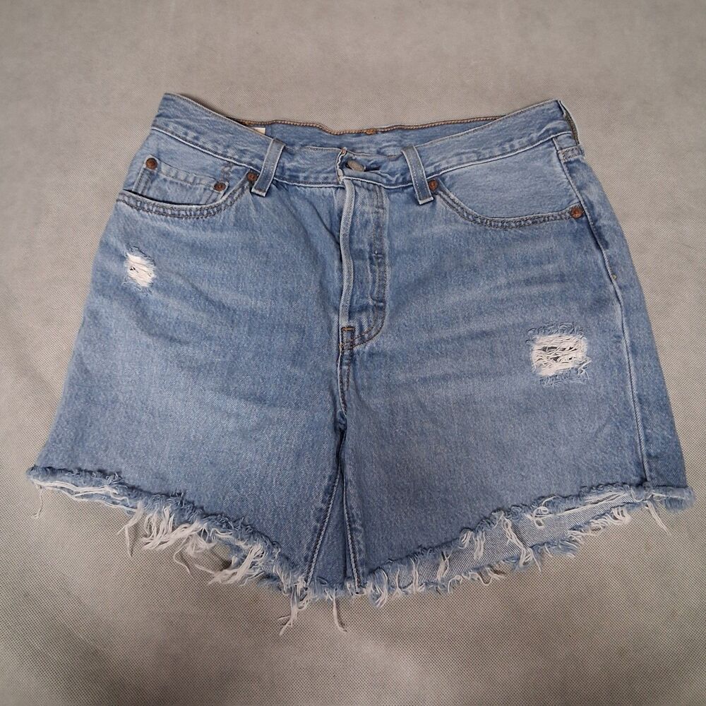 Levi's 501 Cutoff Blue Jean Shorts Women's 28 Light Washed Distressed Denim